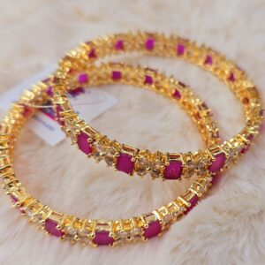 Royal Pink Ruby & White Gold Design Bangle Set (B-004)