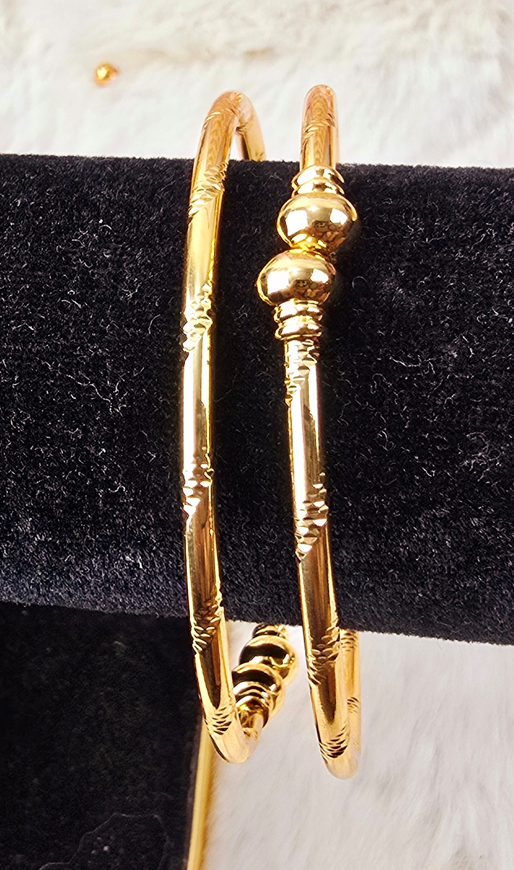 Minimalist Gold-Design Bead-Accent Bangles- 2 pairs (B-015 to B-017)