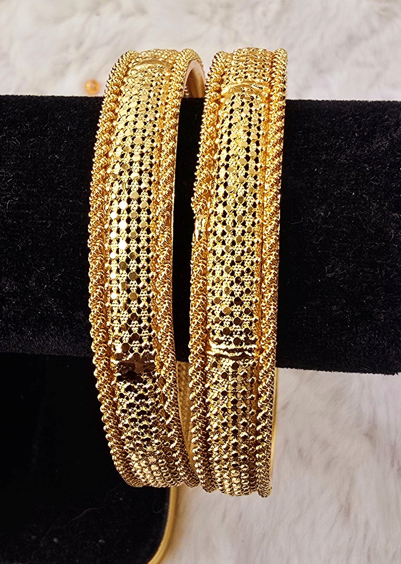 Exquisite Gold-Toned Filigree Textured Bangles (B-023)