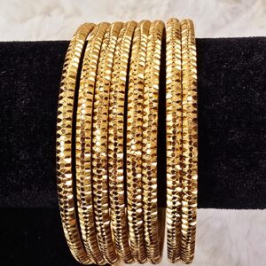 Radiant Diamond-Cut Gold-Toned Bangle Set (B-025)