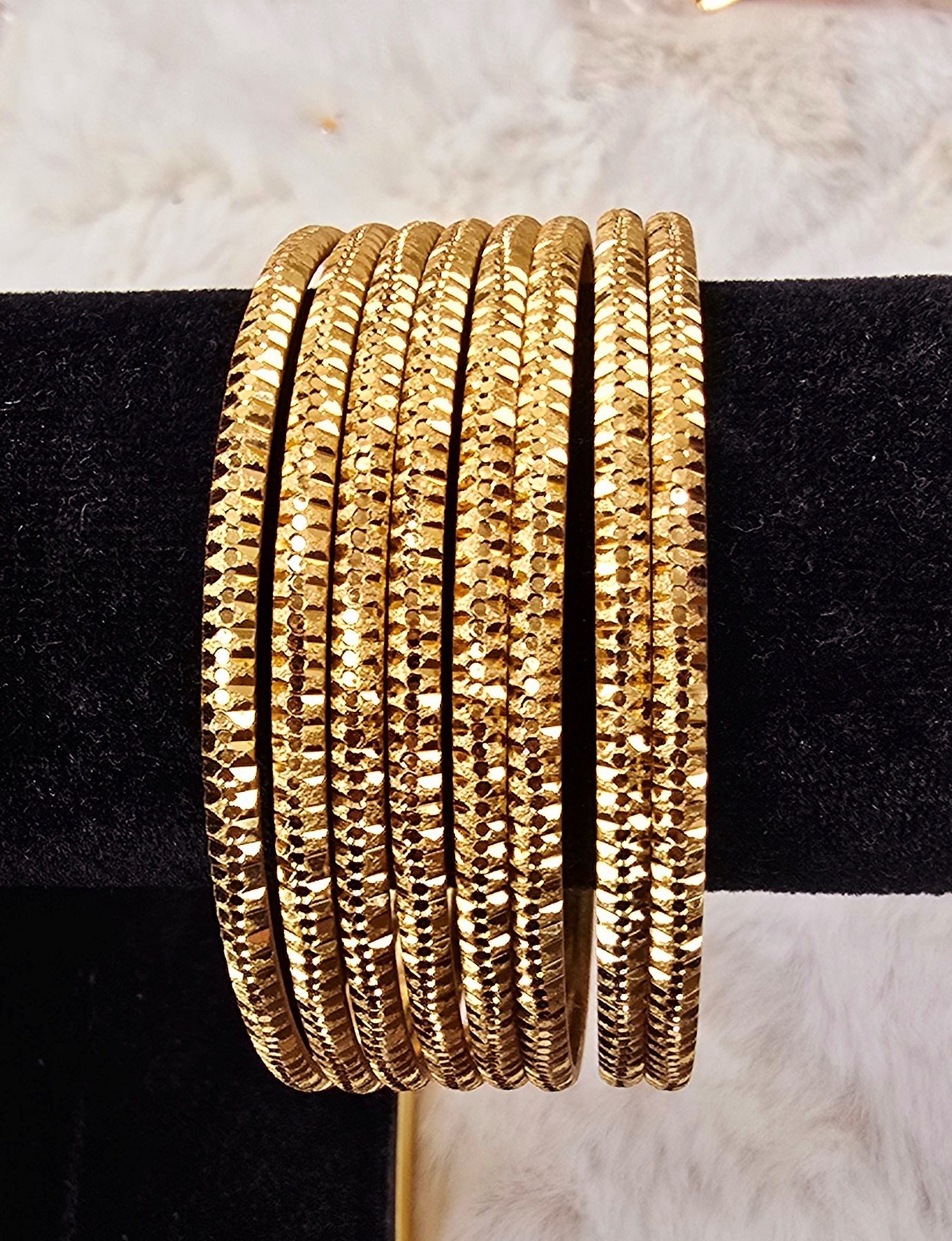 Radiant Diamond-Cut Gold-Toned Bangle Set (B-025)