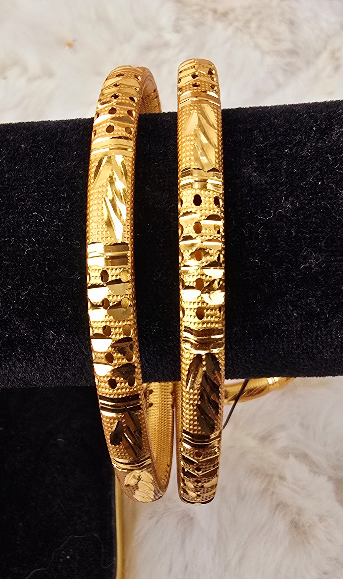 Floral Filigree Gold-Toned Bangle Pair (B-027)