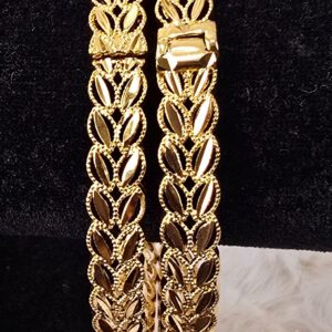 Ornate Leaf-Motif Gold-Toned Filigree Bangle Pair (B-028)