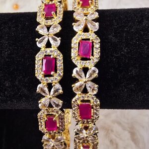 Ruby & Diamond Floral Eternity Bangle Pair (B-029)