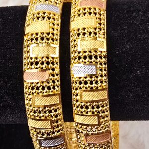 Tri-Tone Textured Filigree Gold-Design Statement Bangles (B-032)