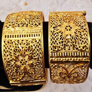 Majestic Floral Filigree Gold-Design Statement Kangan Pair (B-034)