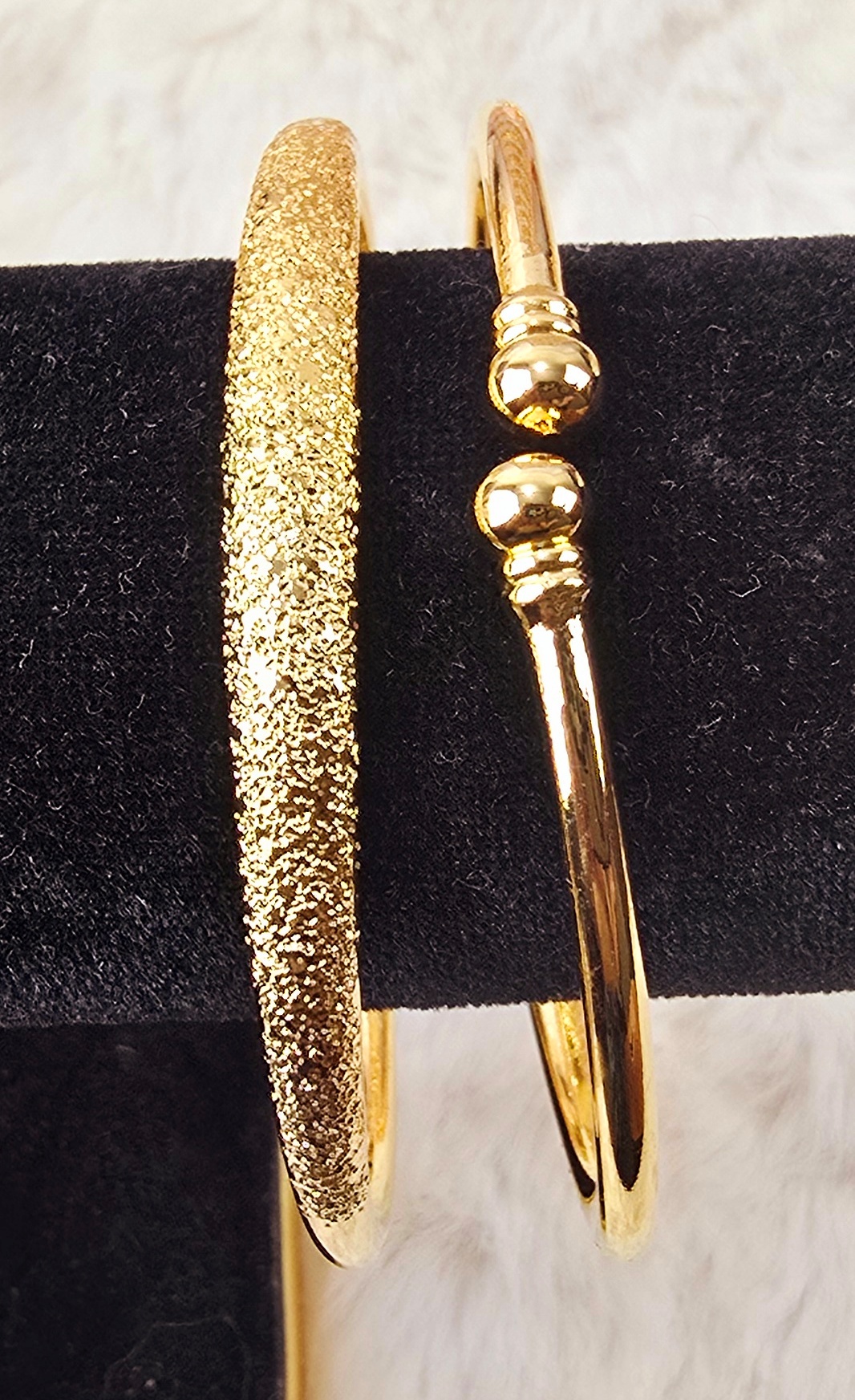 Luminous Stardust & Polished Gold-Color Cuff Bangle Set (B-035)