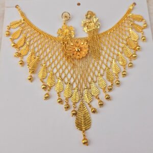 Traditional Gold-Tone Bridal Leaf Choker Necklace Set (N-001)
