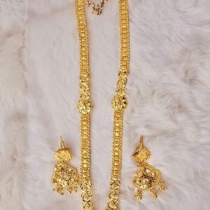Traditional Gold-Tone Long Necklace Set with Jhumka Earrings (N-003)