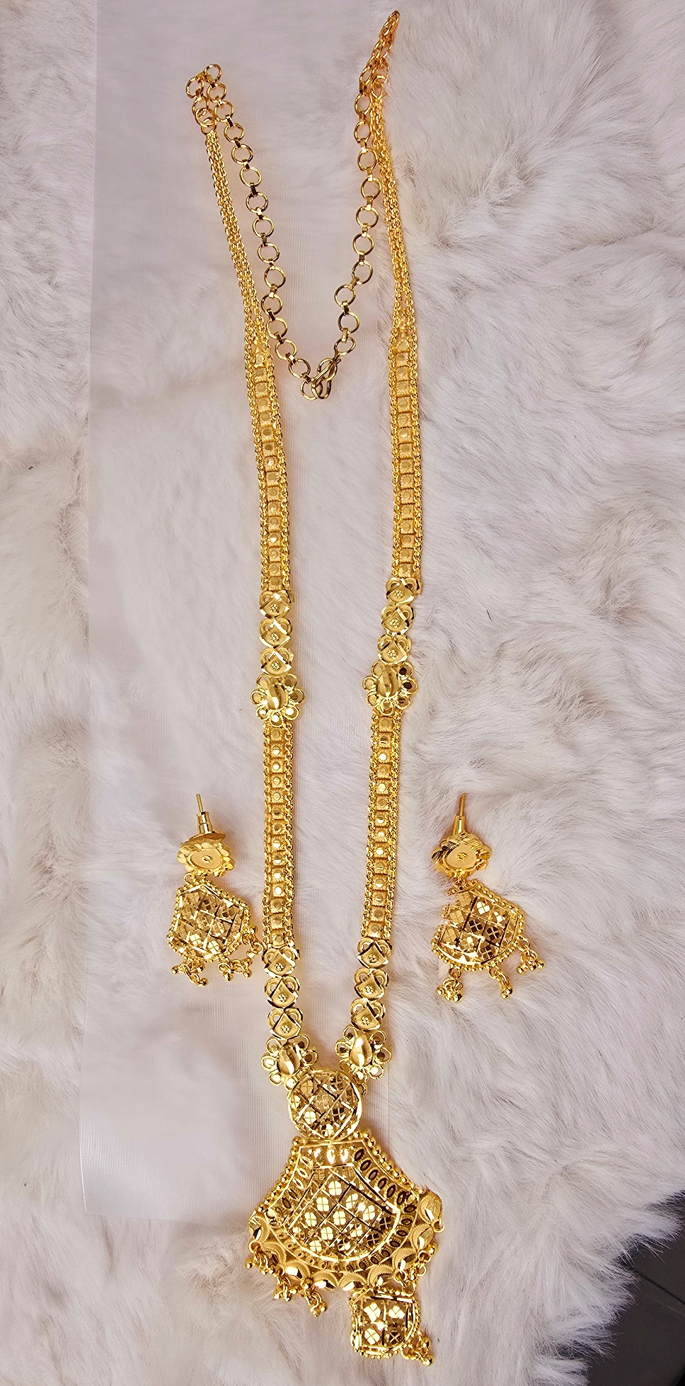 Traditional Gold-Tone Long Necklace Set with Jhumka Earrings (N-003)