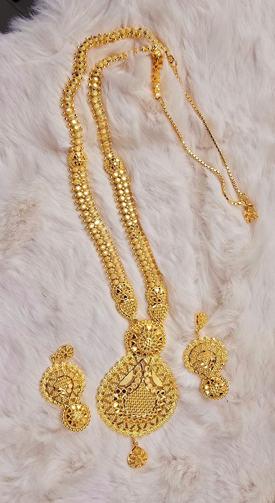 Royal Gold-Design Filigree Long Necklace Set (N-007)