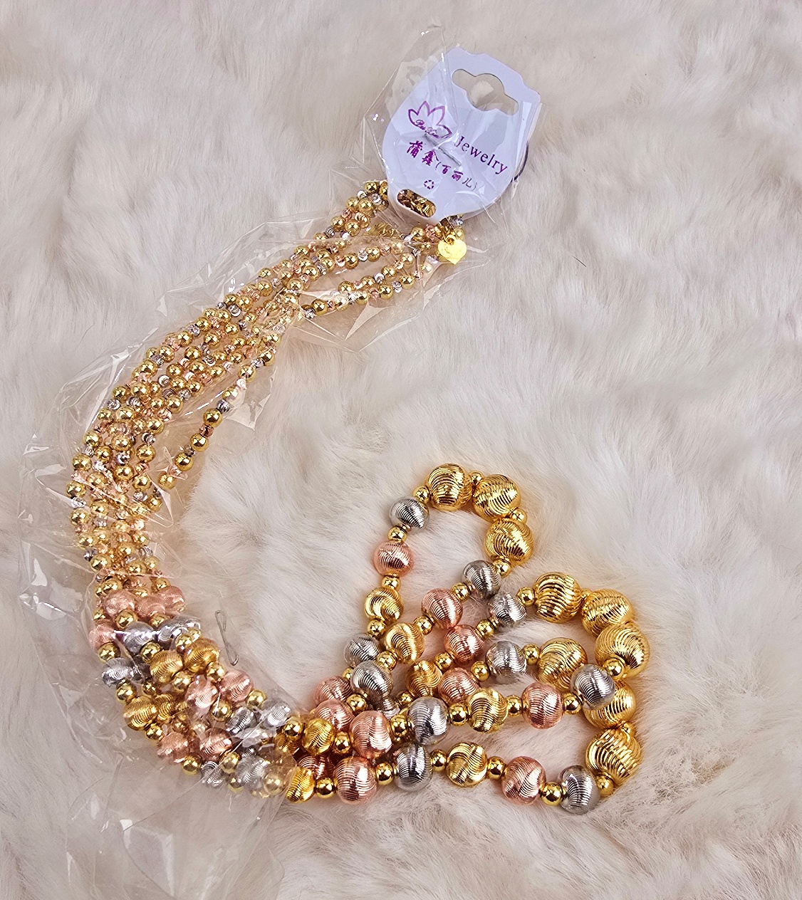 Luxury Tri-Tone Beaded Necklace – (N-008)