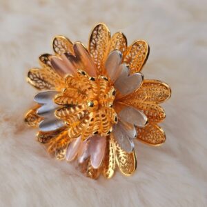 Exquisite Multi-Tone Floral Filigree Ring, Adjustable (R-002)